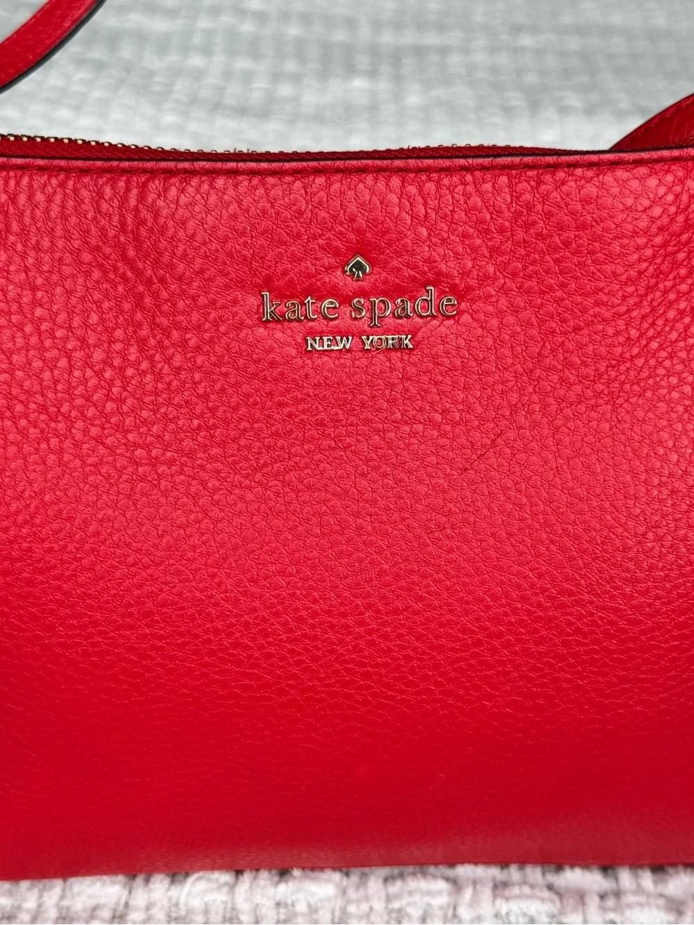 Kate Spade New York Red Pebbled Leather Crossbody Bag Adjustable Strap